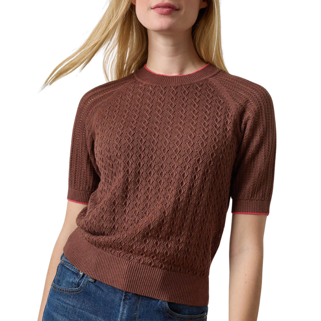 Mixed Stitch Crewneck Sweater in Java