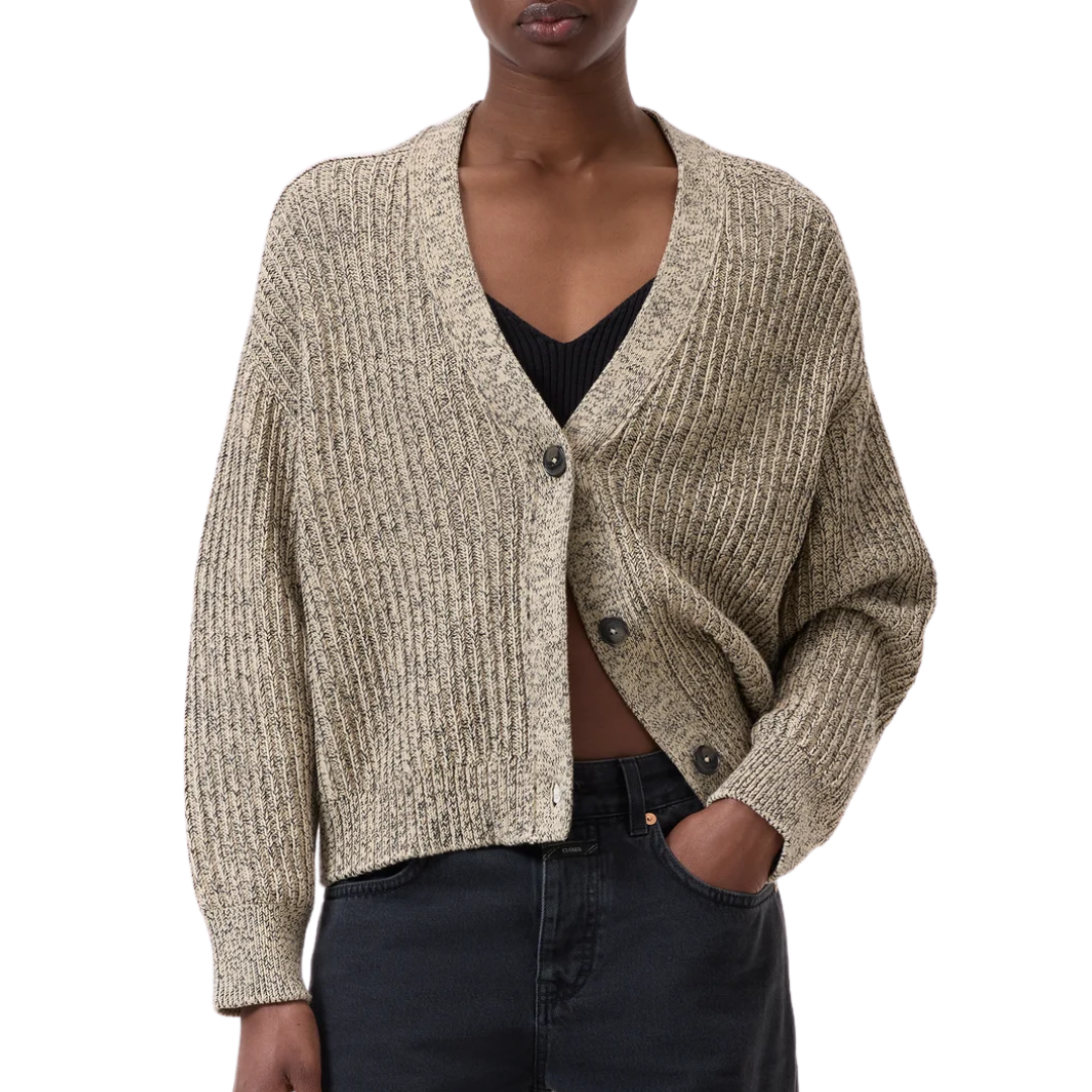 Mouliné Yarn Cardigan in Desert Beige