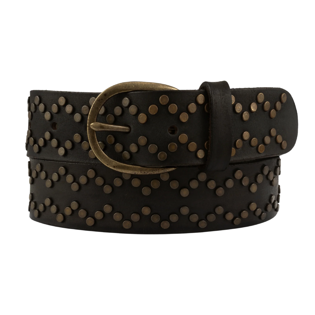 Demi Oval Buckle Studded Belt in Grey