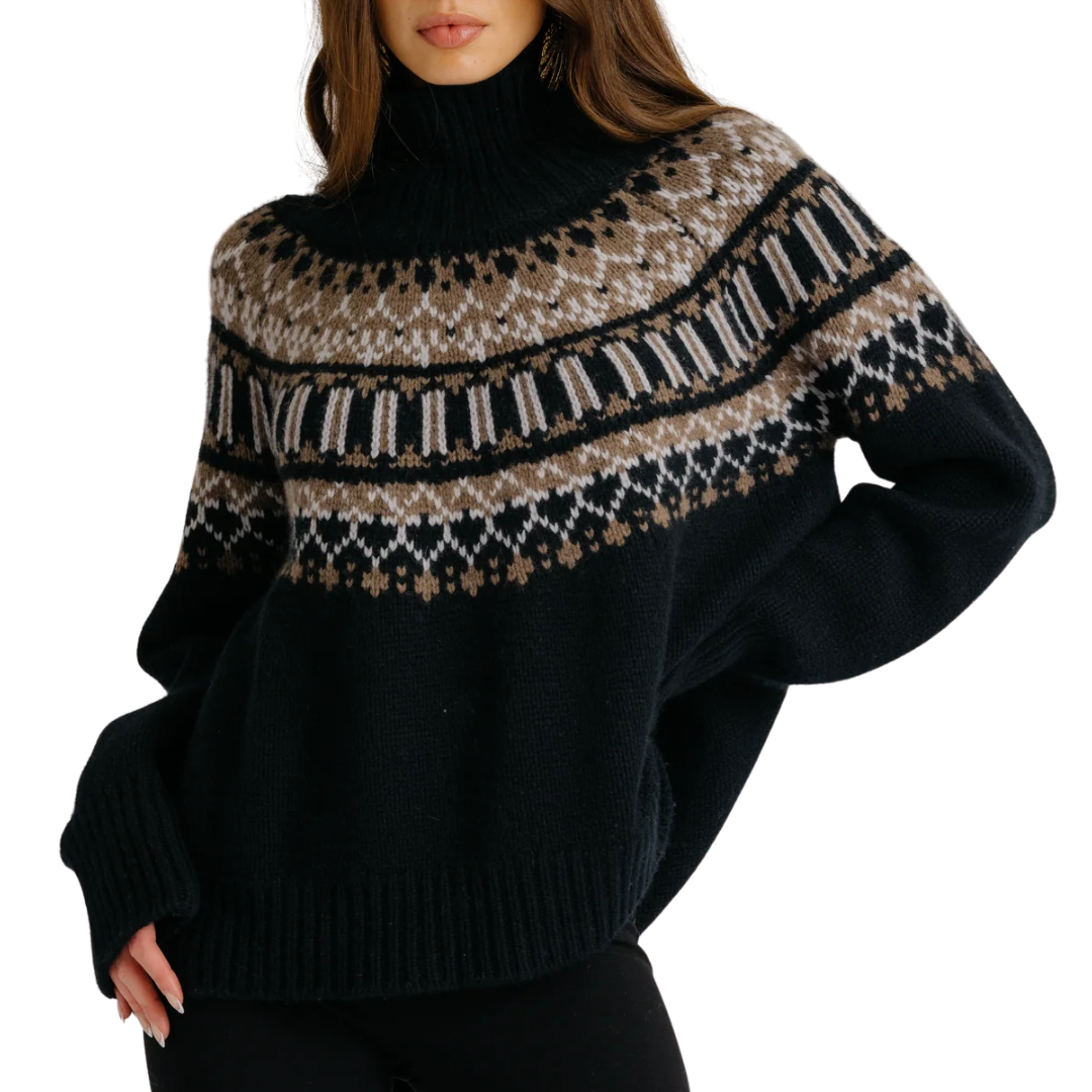 Scottie Slouchy Fair Isle Mock in Black