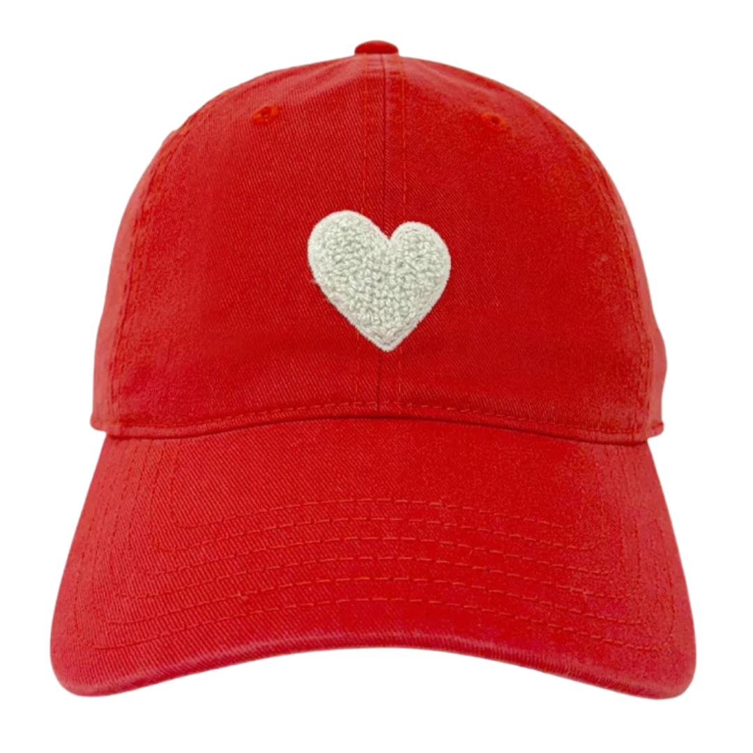 Imperfect Chenille Heart Hat in Cherri Red