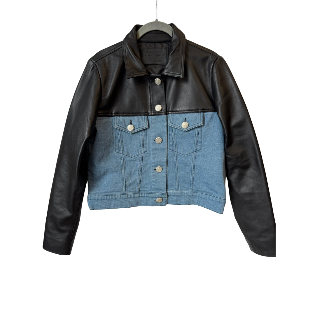 Mixed Media Jacket in Black/Blue