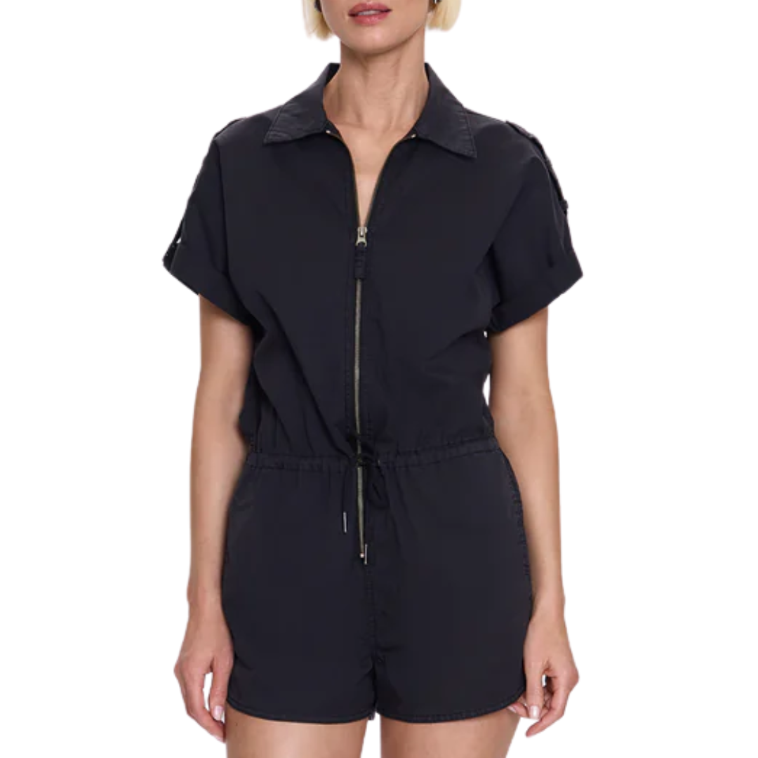 Meg Zip Front Romper in Fade To Black