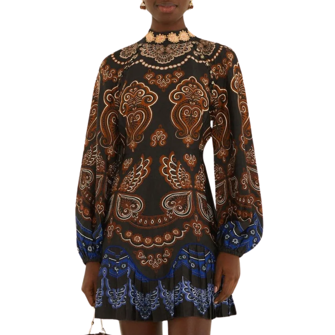 Nicole Ruffled Long Sleeve Mini Dress in Black