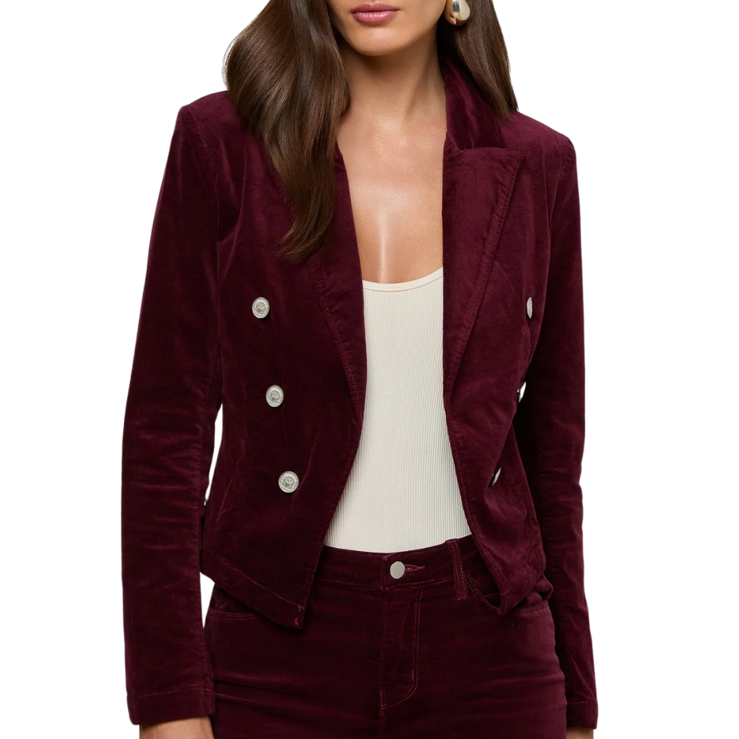Wayne Velvet Blazer in Dark Port