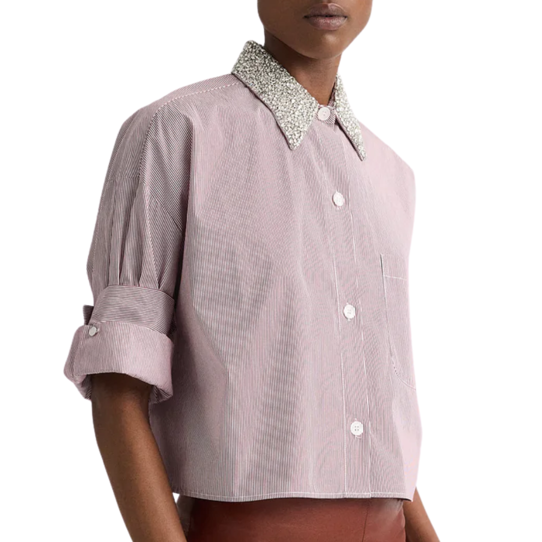 Next Ex Shirt with Crystal Collar in White/Wine