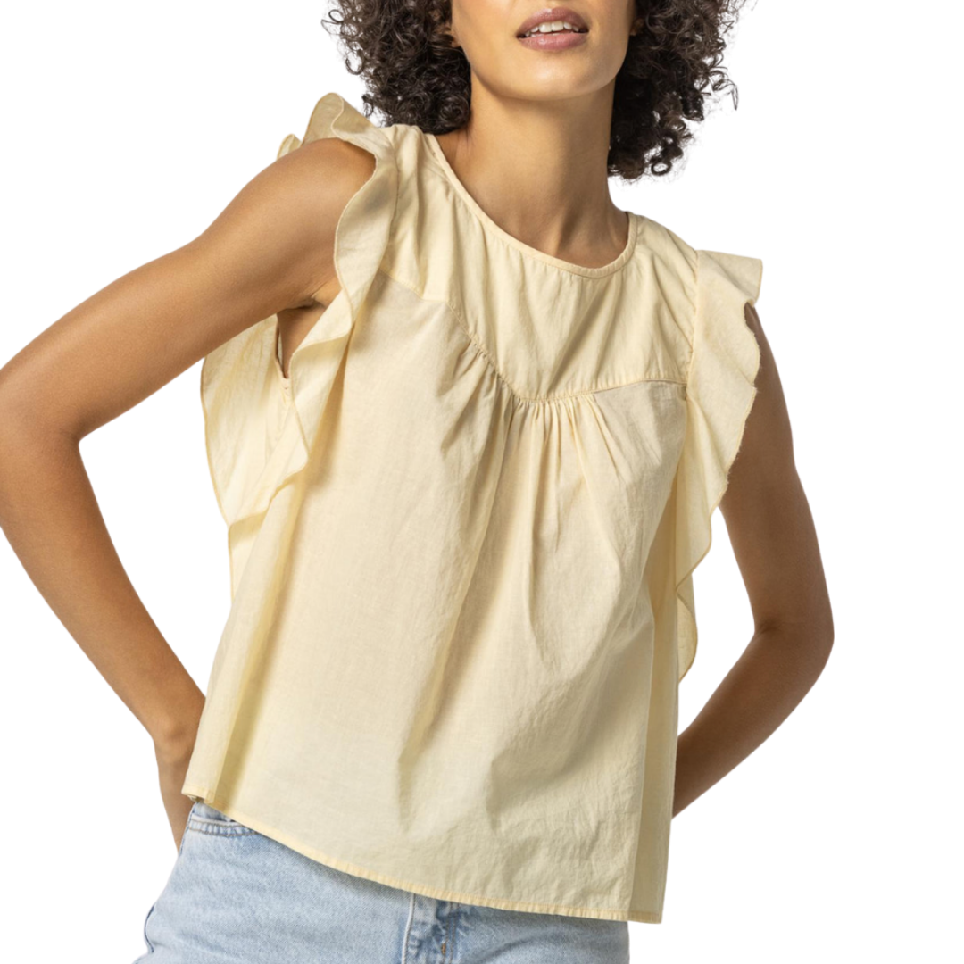 Sleeveless Ruffle Top in Shell
