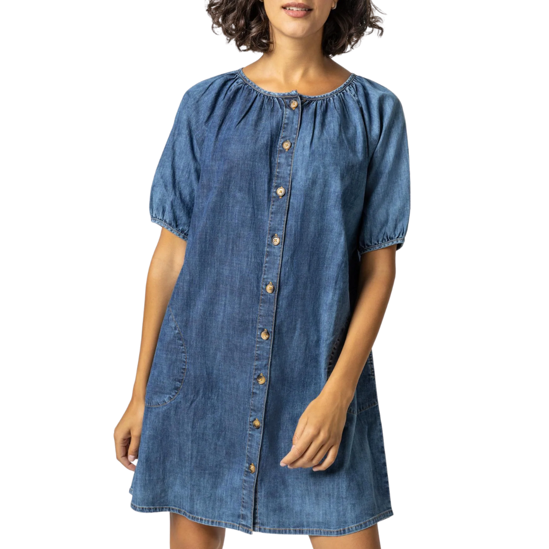 Belted Button Down Dress in Denim