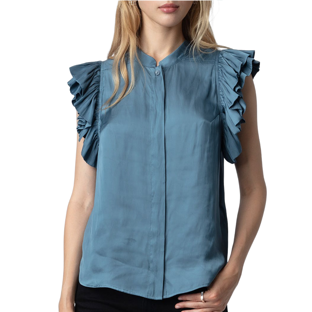 Tiza Satin Shirt in Bluestone