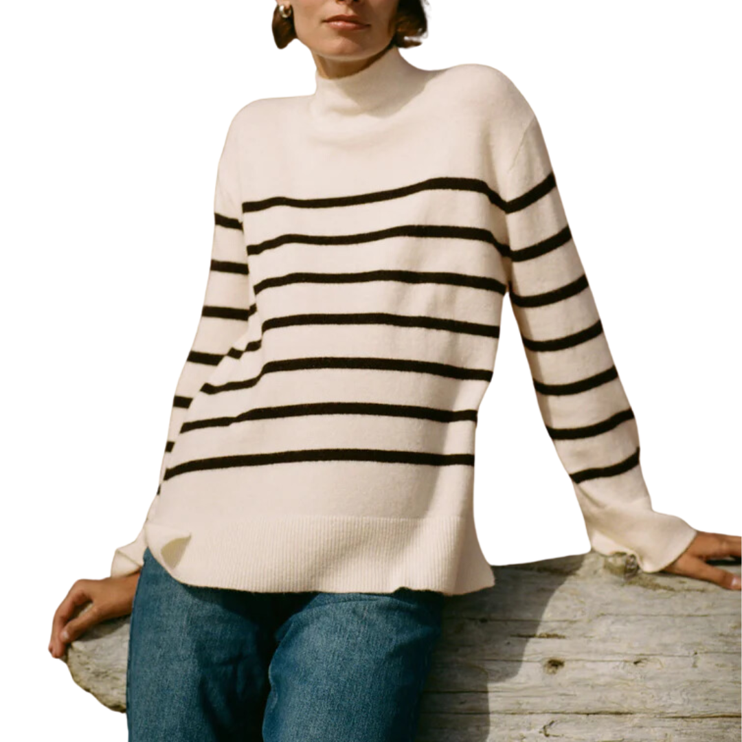 Fin Stripe Turtleneck Sweater in Sea Salt