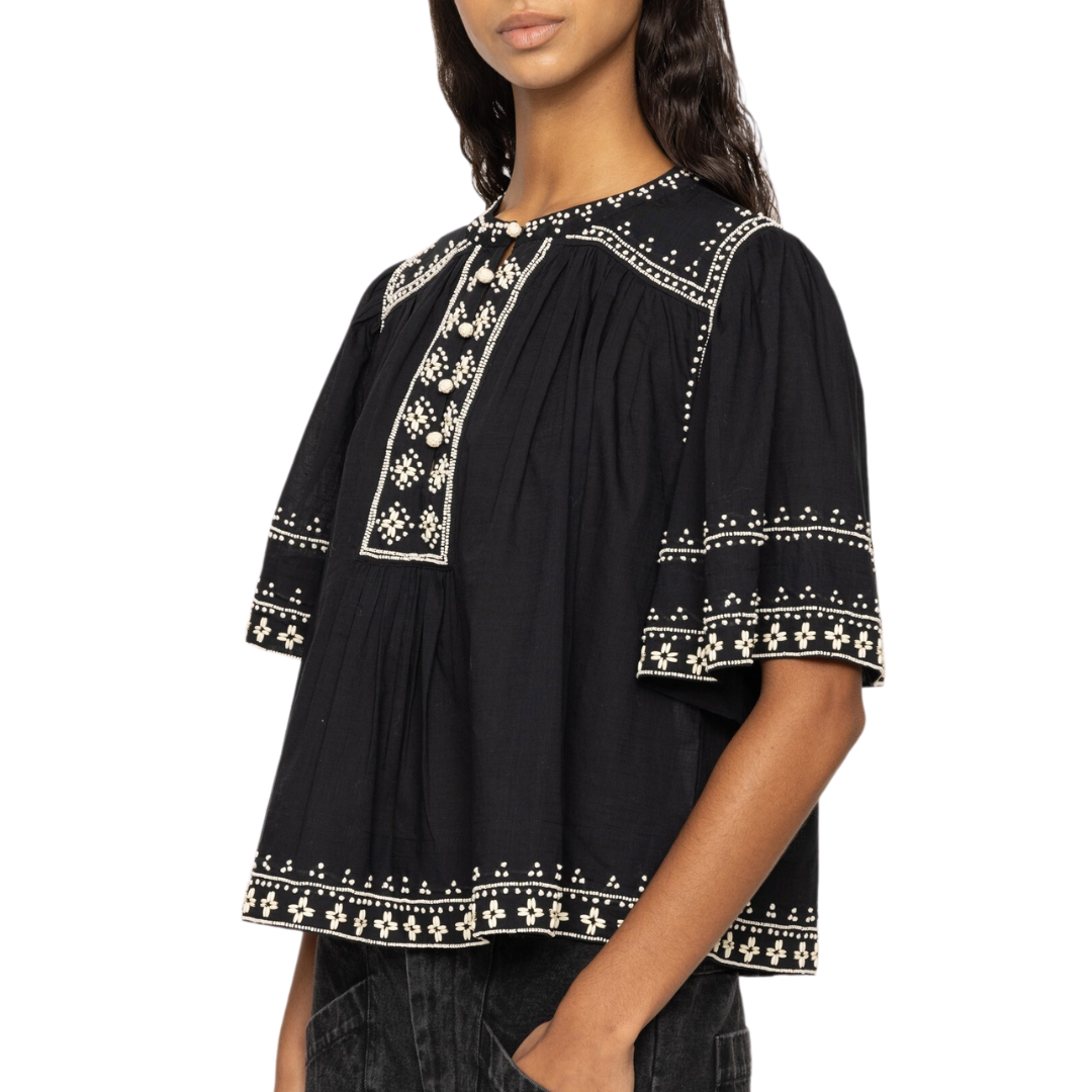 Mille Short Sleeve Top in Black