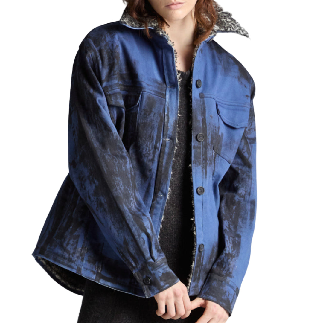 JEANS SHIRT JACKET WITH FUR STITCH LINING
