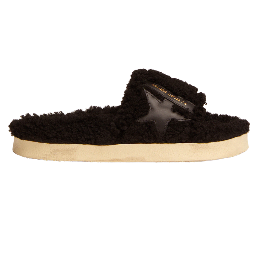Poolstar Shearling Slide Sandals in Black