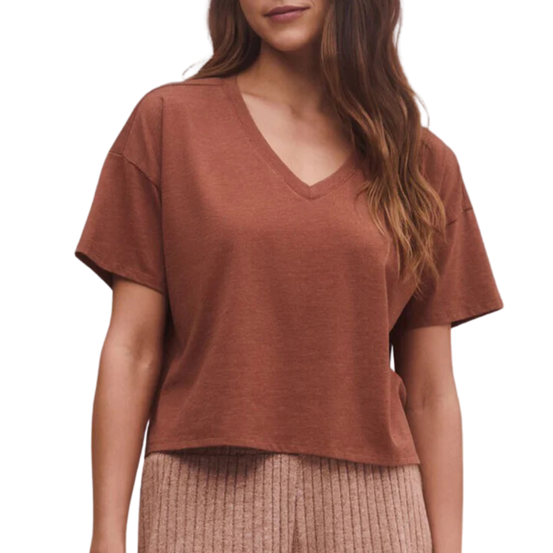 Keep It Chill V-Neck Tee in Maple Syrup