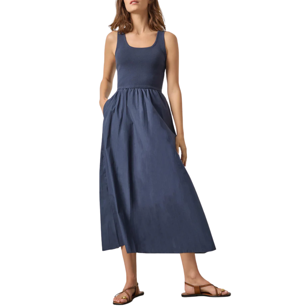 Mixed Media Scoop Neck Dress in Navy