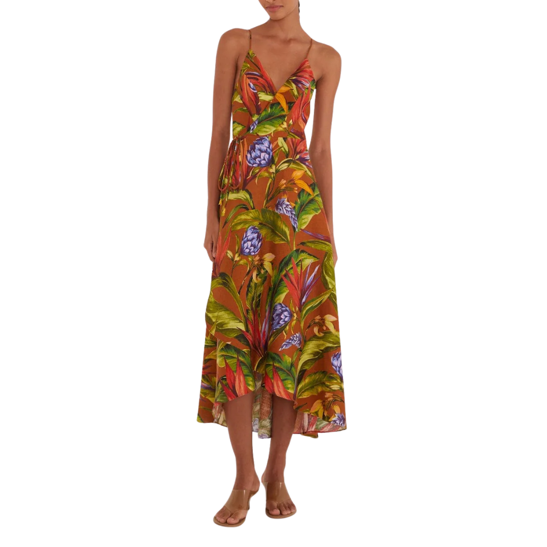Midi Wrap Dress in Florart Brown
