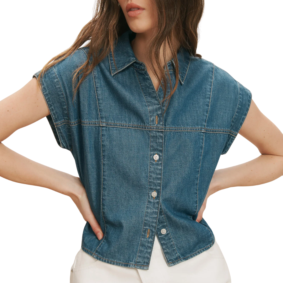 Nestor Chambray Button-Down Shirt in Pool Party