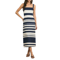 Ella Striped Midi Dress in Navy/Dove