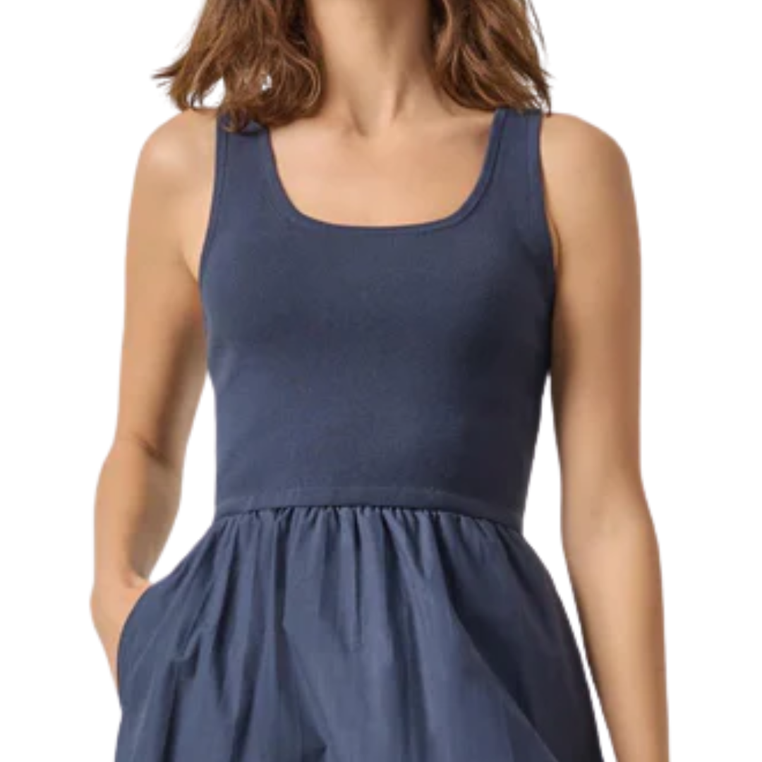 Mixed Media Scoop Neck Dress in Navy