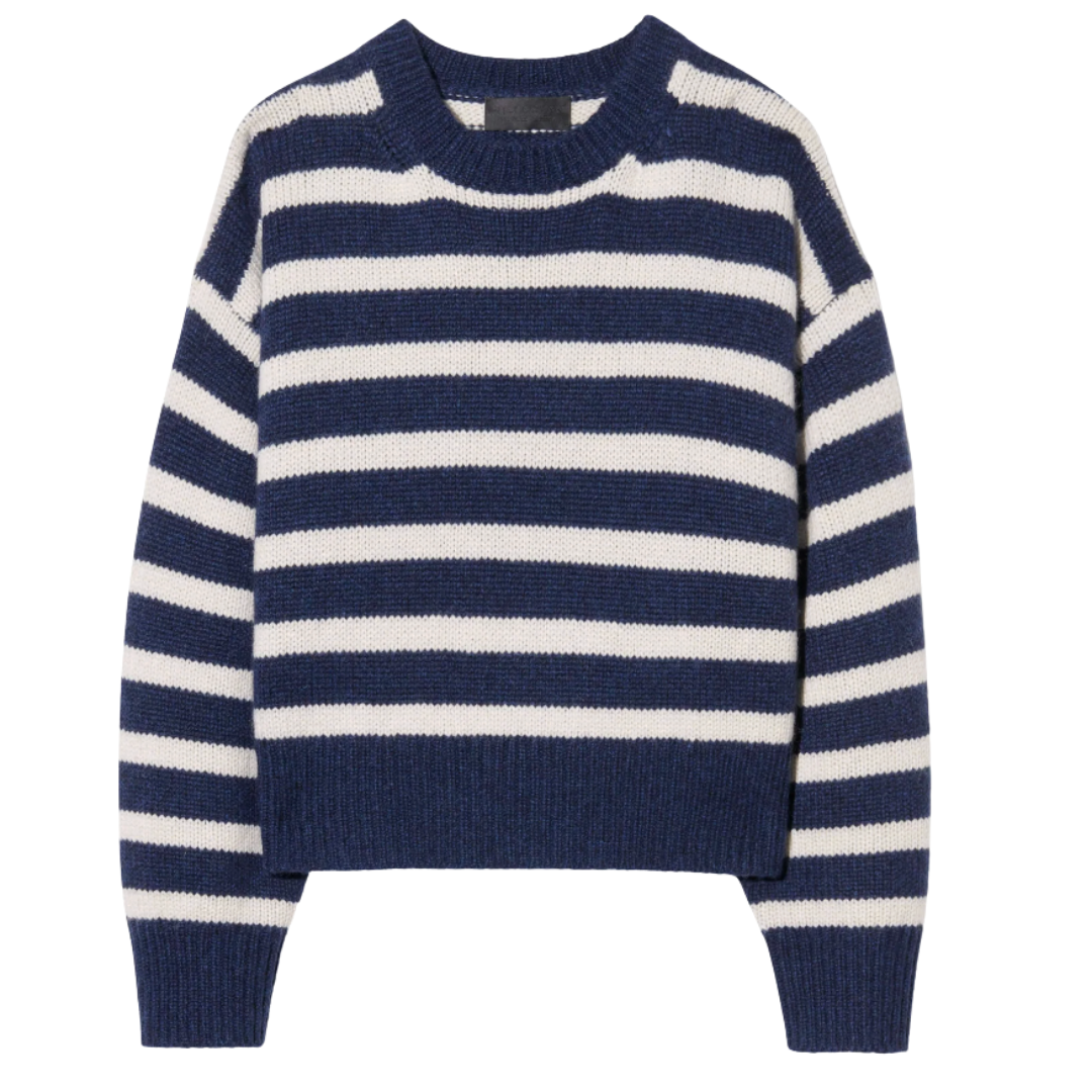 Anisa Stripe Cashmere Sweater in Marine/Ivory Stripe