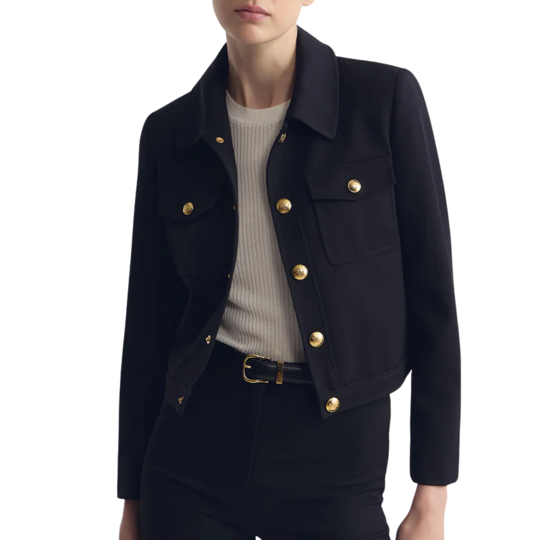 Edna Cropped Wool Jacket in Black