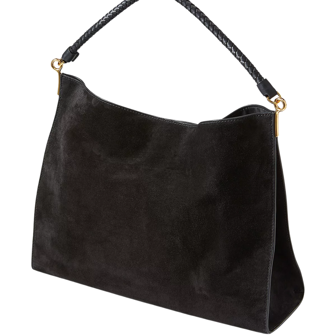 Vida Suede Shoulder Bag in Black