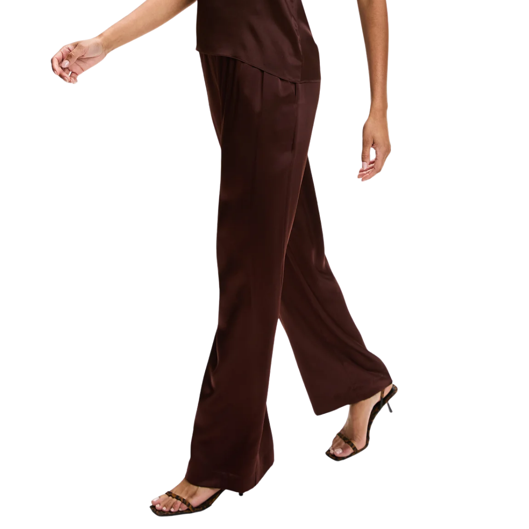Brynn High Rise Pull On Wide Leg Silk Pant in Cinnabar