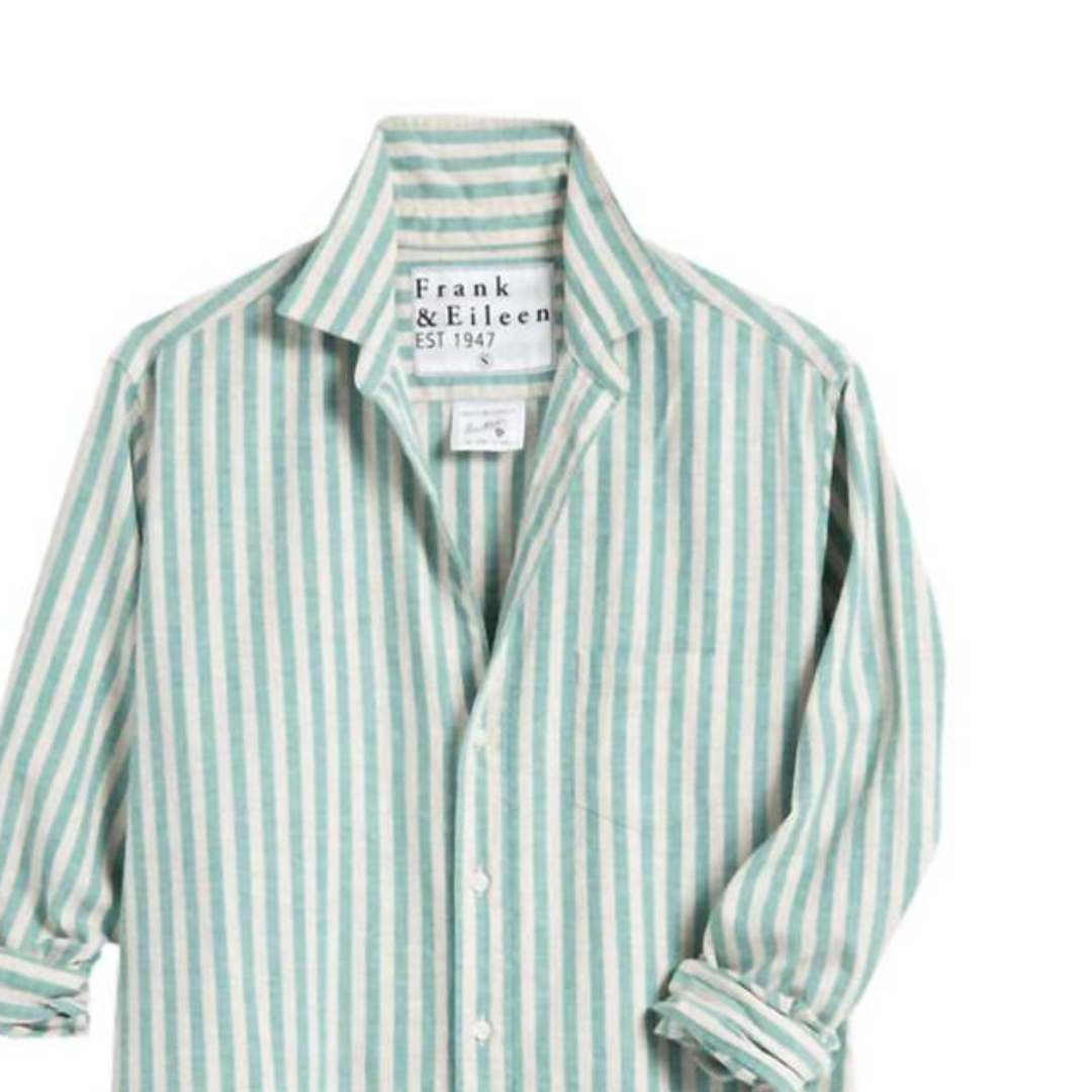 Eileen Relaxed Button-Up Shirt in Green Sand Stripe