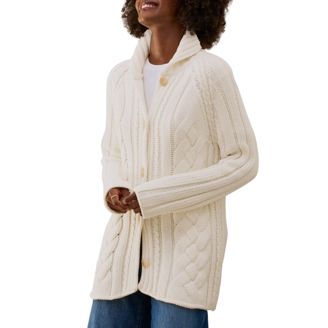 Cotswolds-Cable Knit Cardigan in Ivory