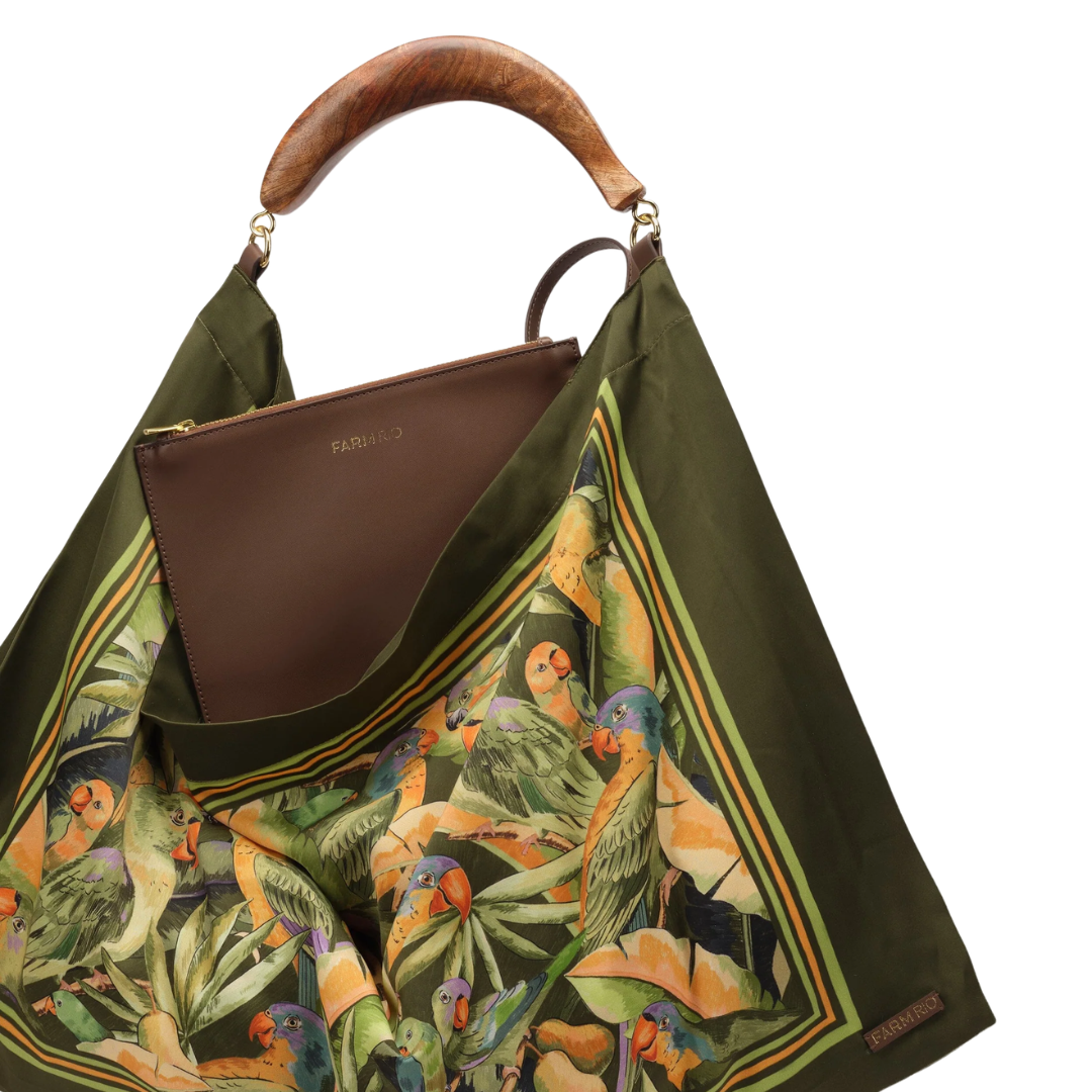 Satin Scarf Medium Bag in Parrots Forest Green