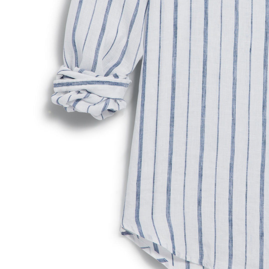 Eileen Relaxed Button Up in White, Navy Multi Stripe