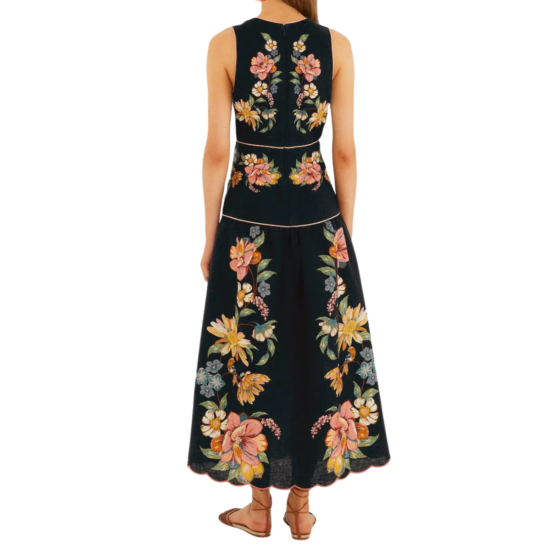 Maira Floral Midi Dress in Dark Blue