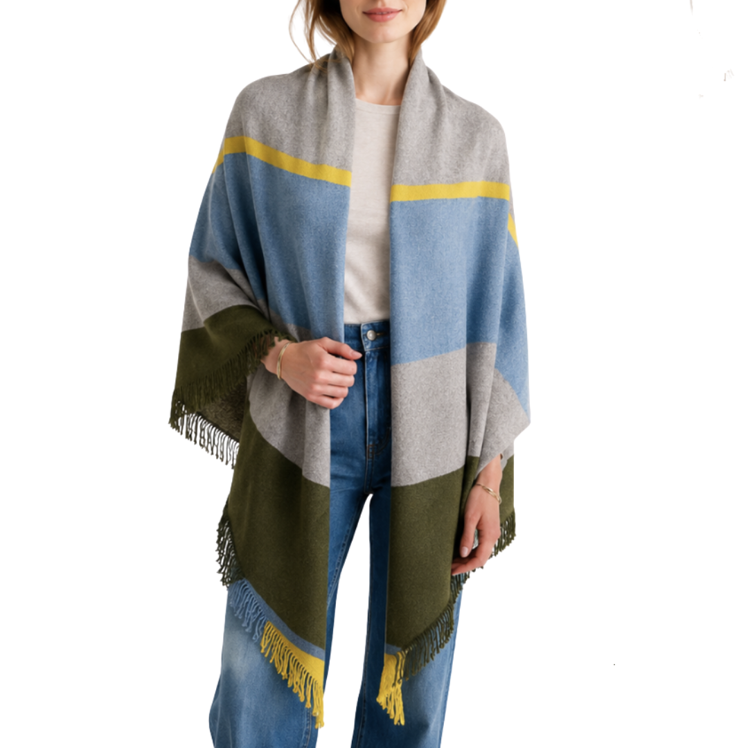 Stripe Fringe Triangle Shawl in Citrine Multi