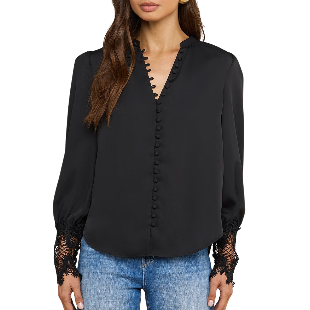Ava Lace Cuff Blouse in Black