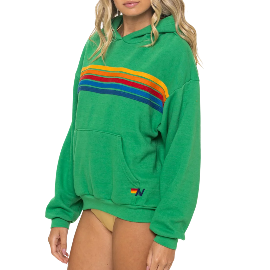 5 Stripe Relaxed Pullover Hoodie in Kelly Green