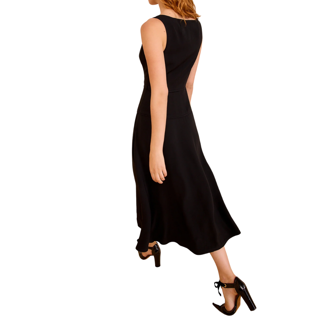 Vivi Sweetheart Neckline Midi Dress in Noir