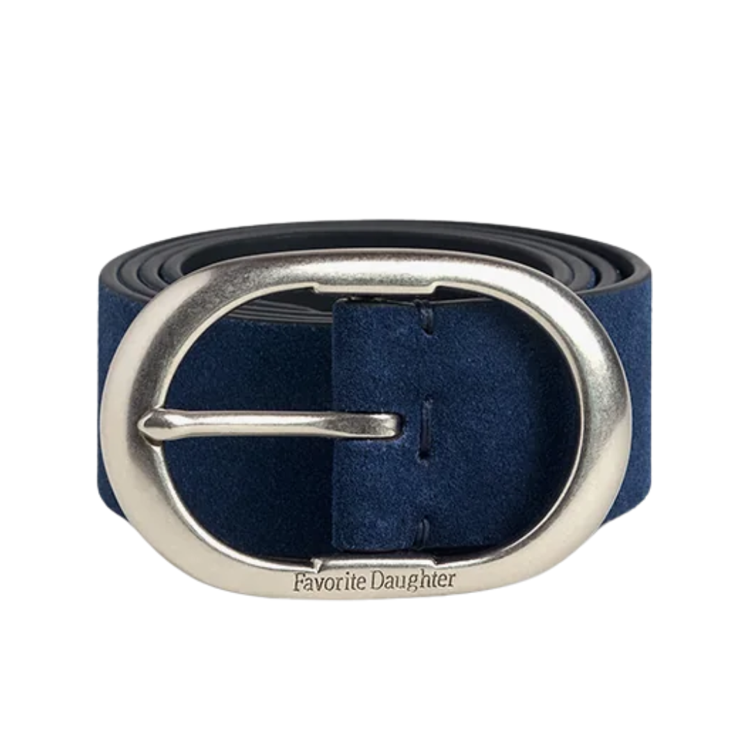 The Suede Jean Belt in Navy Tumbled Nickel