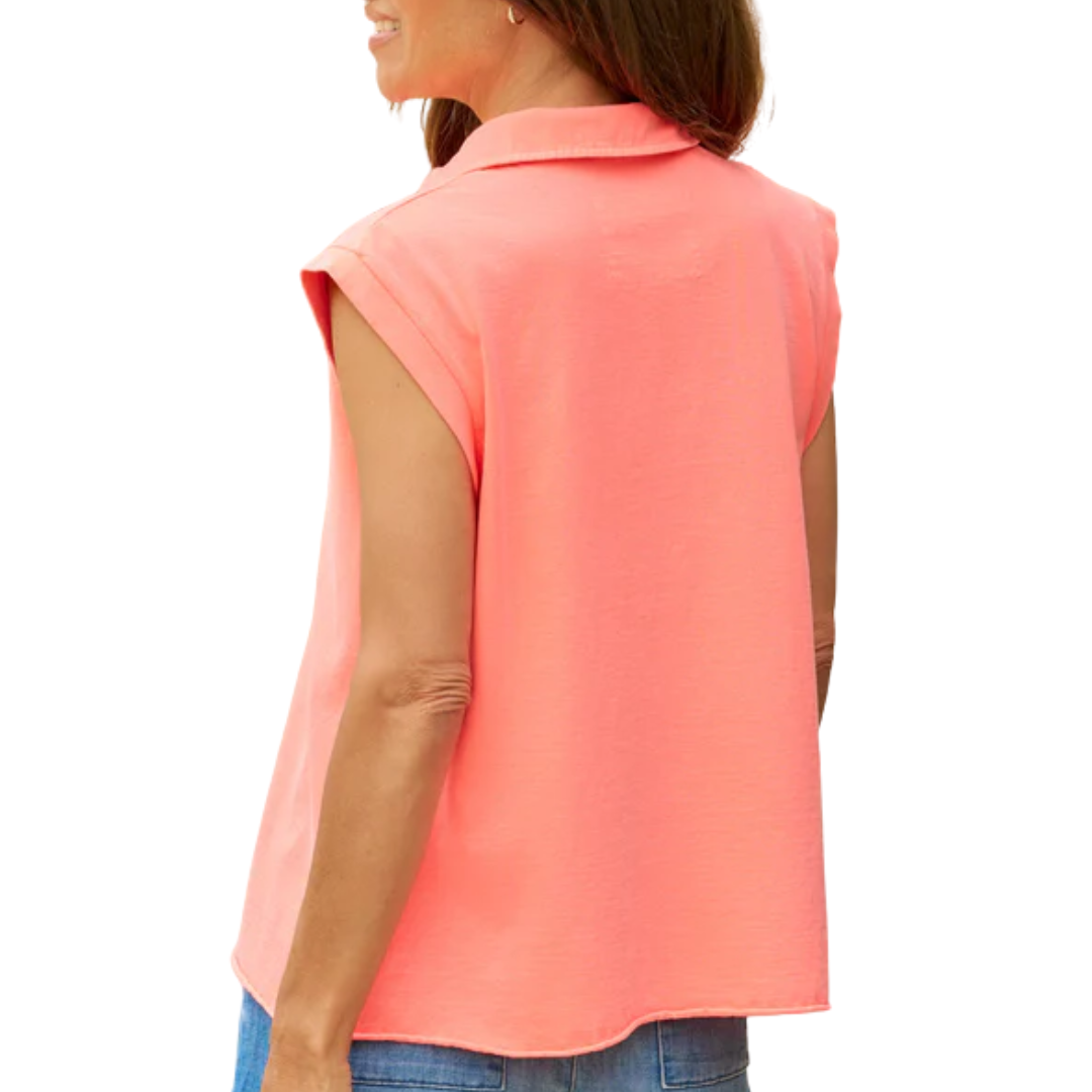 Olivia Popover Henley Tank in Wild Strawberry