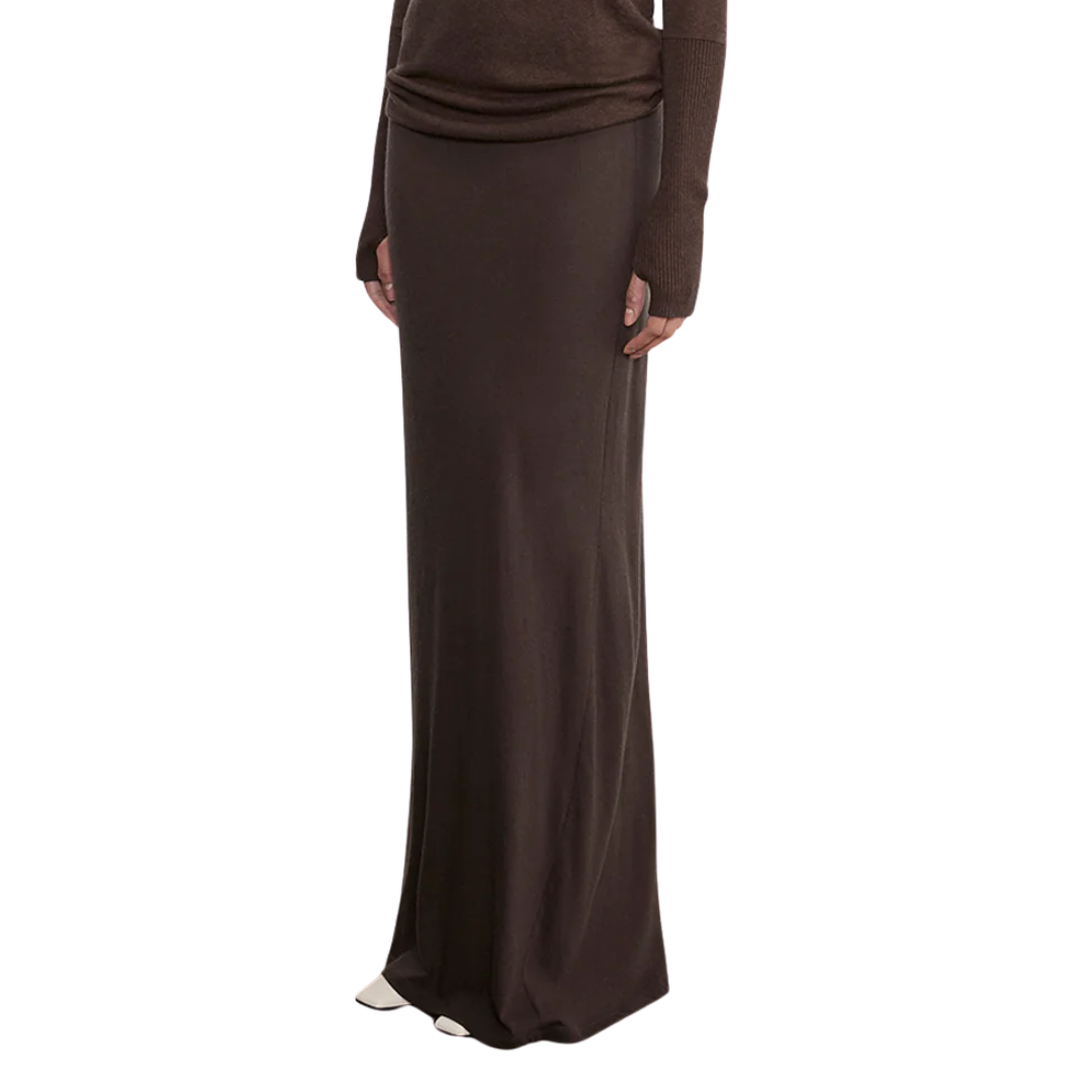 Cashmere Bias Skirt in Dark Brown