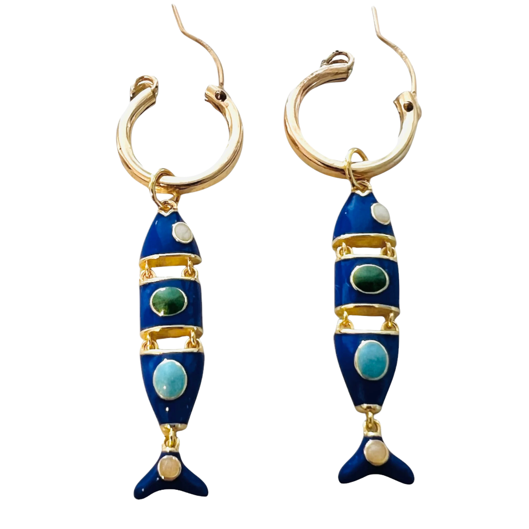 Fishy Hoop Earrings in Navy