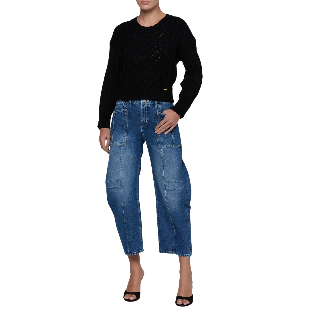 Storm Cable-Knit Sweater in Black/Gold