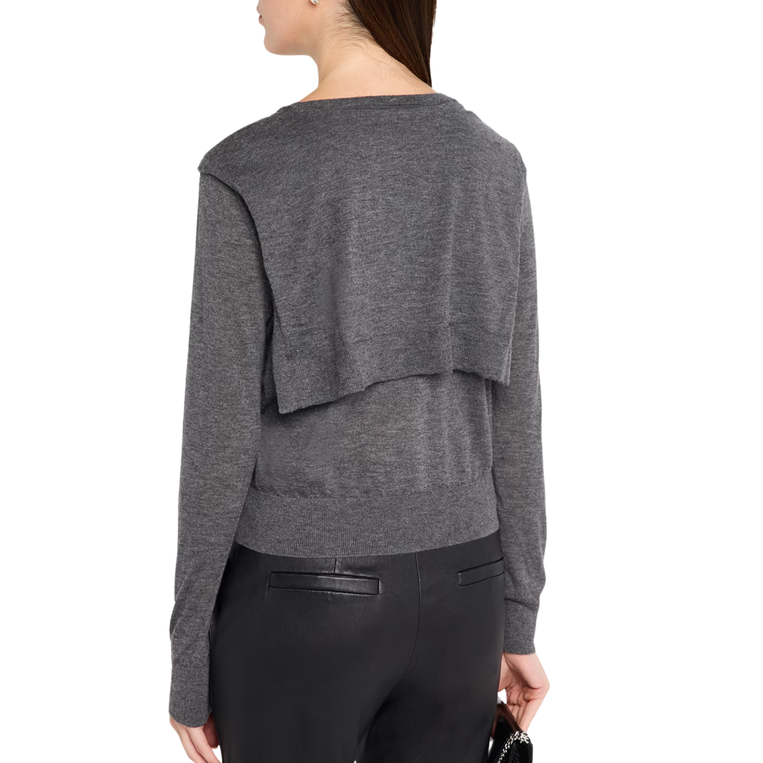 Long Sleeve Crew W/ Faux Tie Sleeves in Bankers' Grey