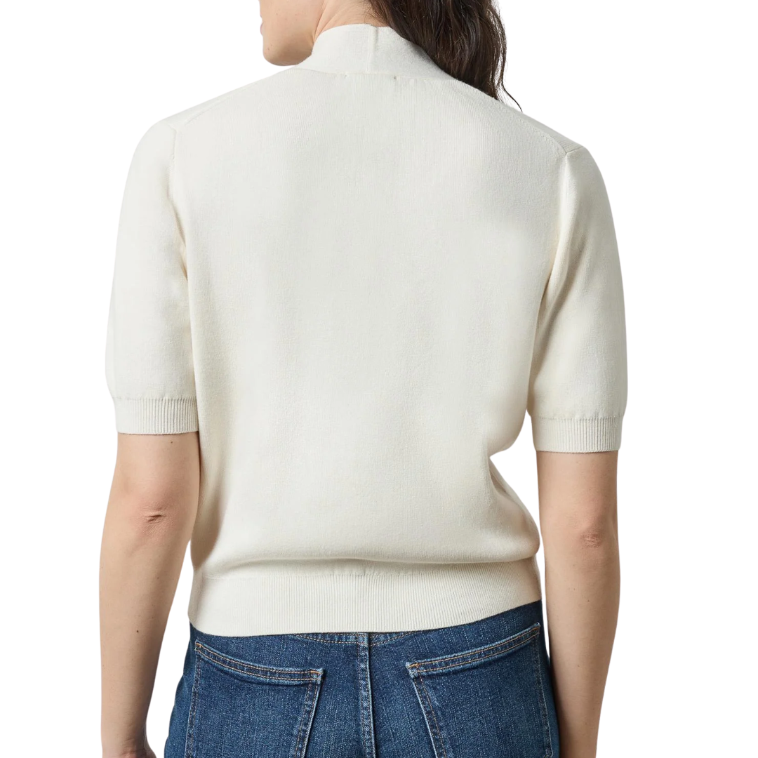 V-Neck Elbow Sleeve Sweater in Ivory