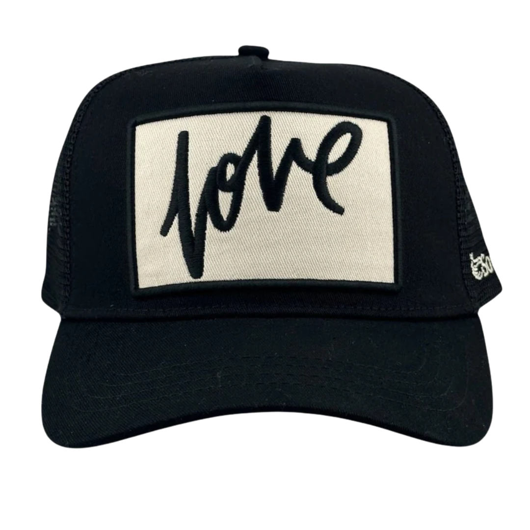 Love Cursive Trucker Hat in Black