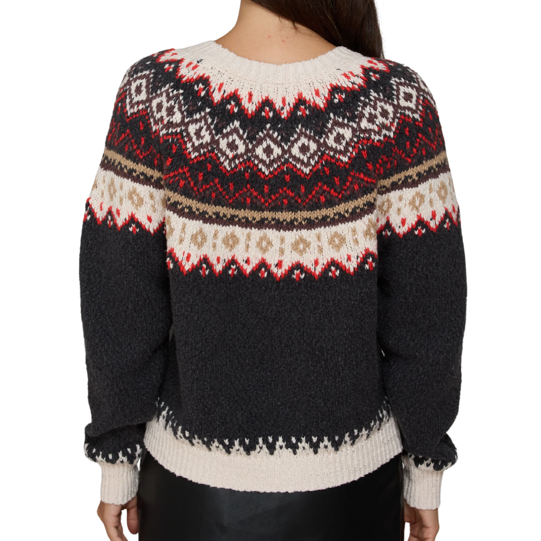Chunky Fair Isle Crew in Charcoal Combo