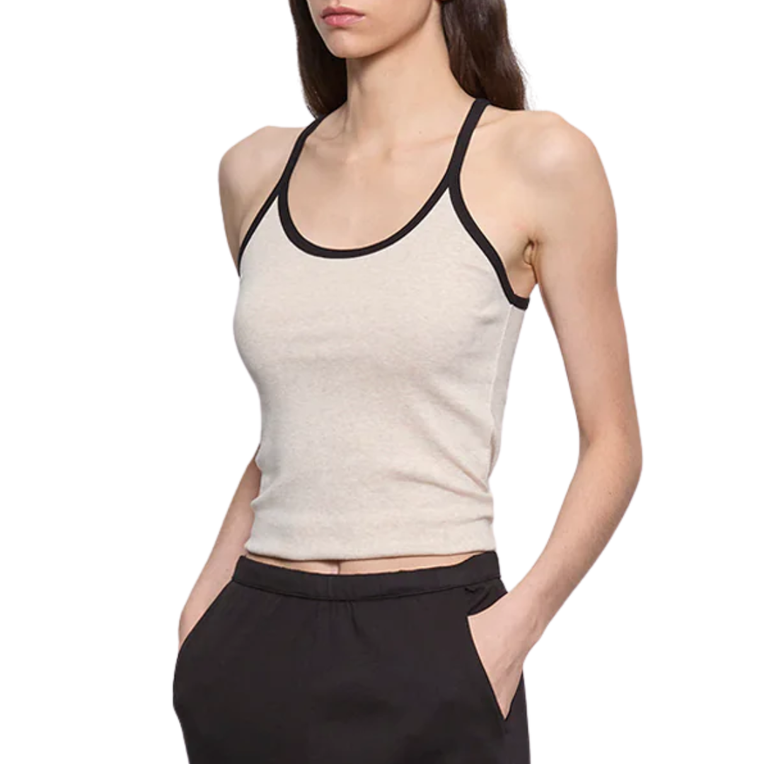 Cotton Classic Ringer Scoop Tank in Wheat/Black