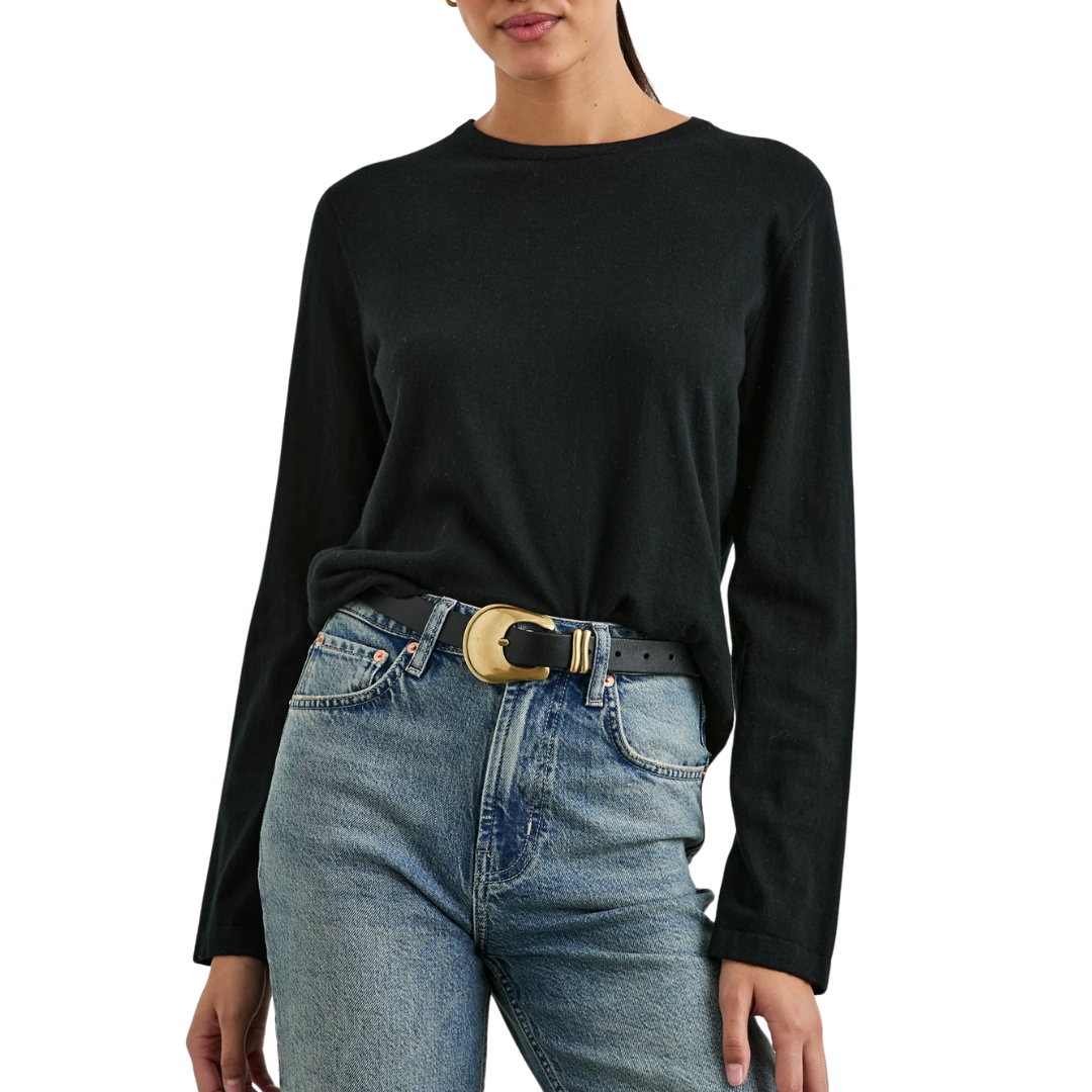 Cotton Cashmere Long Sleeve T-Shirt in Black