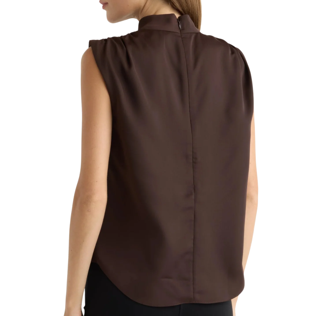 Allegra Gathered-Neck Sleeveless Blouse in Plum