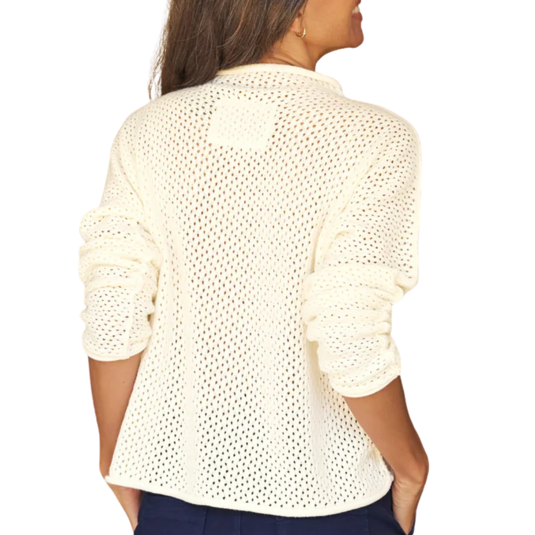 Monterey Pointelle Rolled Funnel Neck Sweater in Ivory