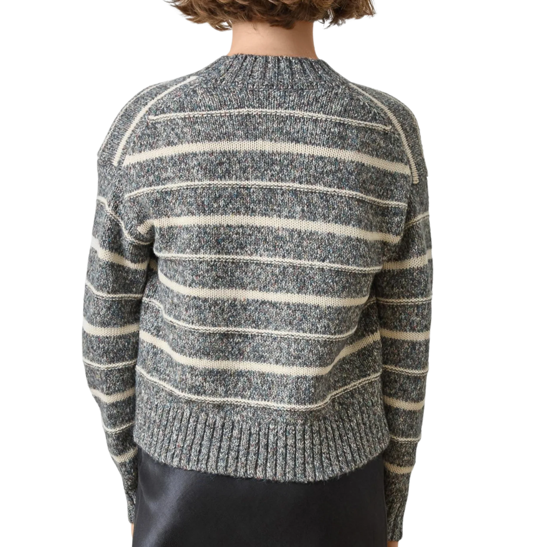 Multi Stripe V-Neck Sweater in Shadow Stripe